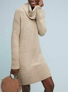 ANTHROPOLOGIE Sonoran Cowl Neck Wool Cashmere Alpaca Blend Sweater Dress XL Tan